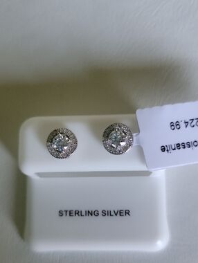 Sterling Silver Moissanite Halo Stud Earrings